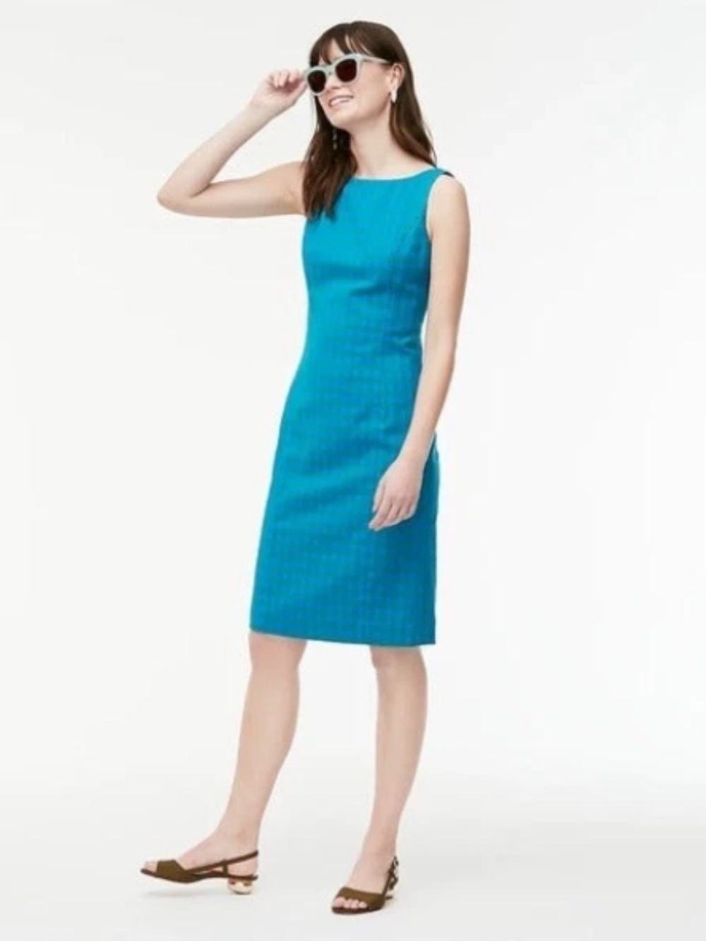 NWT J.Crew sleeveless sheath dress in a blue and green gingham teacher modest